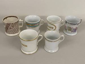 lot 14H image: Set of 6 Vintage Porcelain Mugs with Assorted Designs