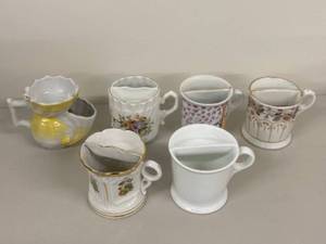 lot 19H image: Set of 6 Vintage Shaving Mugs with Floral and Decorative Designs