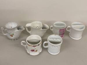 lot 21H image: Collection of 6 Empire Ware and German Ceramic Shaving Mugs and Scuttles