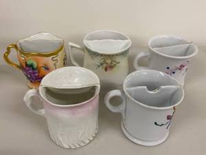 lot 23H image: Set of 5 Vintage Shaving Mugs with Hand-Painted Designs