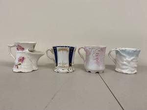 lot 25H image: Set of 4 Vintage Porcelain Shaving Mugs with Floral Designs