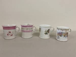 lot 32H image: Set of 4 Vintage Porcelain Shaving Mugs with Floral and Classic Designs