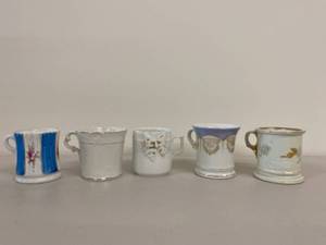 lot 33H image: Set of 5 Antique Shaving Mugs with Ornate Designs