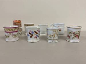 lot 35H image: Collection of 6 Vintage Porcelain Shaving Mugs with Various Designs