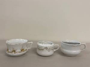 lot 36H image: Set of 3 Vintage Porcelain Shaving Mugs with Gold Accents