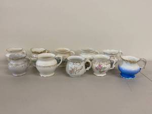 lot 39H image: Set of 10 Vintage Porcelain Shaving Pitchers with Assorted Designs