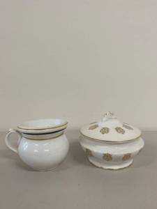 lot 40H image: Edwin M. Knowles Cream Spittoon and Covered Vessel