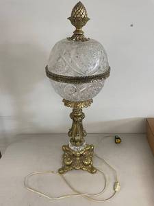 lot 114A image: Vintage Crystal and Brass Table Lamp with Ornate Design