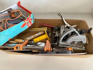 lot 117A image: Collection of Hand Tools and Craft Supplies with Glue Guns