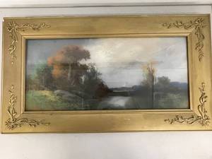 lot 121A image: Vintage Landscape Painting with Ornate Gold Frame