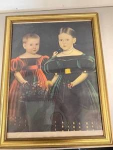 lot 126A image: Framed Antique Style Artwork with Dual Portraits in Gilded Frame