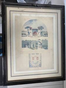 lot 131A image: Framed Architectural Watercolor with Black Frame