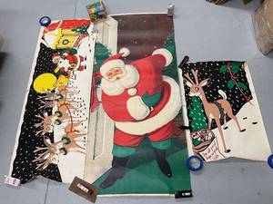 lot 75G image: Set of 3 Vintage Santa and Reindeer Christmas Paper Posters