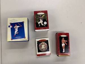 lot 76G image: Set of 4 Hallmark Keepsake Ornaments - Albert Pujols, Hank Aaron, Lou Gehrig, Muhammad Ali