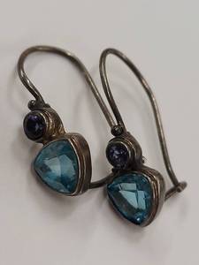 lot 11Y image: Vintage Sterling Silver Earrings with Blue and Purple Stones