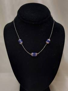 lot 37Y image: Beautiful Sterling Silver Art Glass Bead Necklace Unique Design