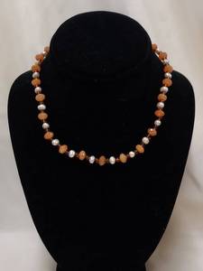 lot 49Y image: Orange Bead and Pearl Necklace