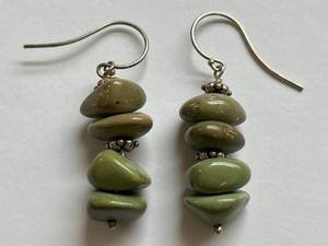 lot 51Y image: Green Stone Beaded Sterling Silver Drop Earrings