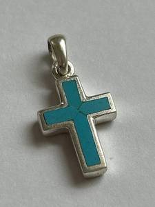 lot 58Y image: Turquoise Inlay Silver Cross Pendant
