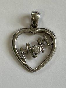 lot 64Y image: Sterling Silver Mom Heart Pendant with Clear Stone