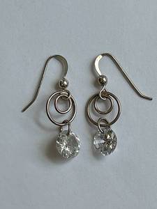 lot 69Y image: Sterling Silver Double Loop Earrings with Clear Stones