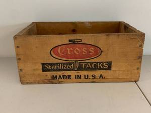 lot 25A image: Vintage Cross Sterilized Tacks Wooden Crate Box USA