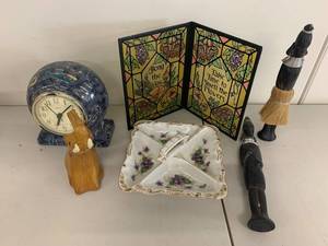 lot 36A image: Eclectic Home Decor Collection - Clock, Figurines, Dish
