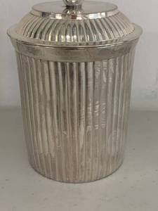 lot 39A image: Silver Ribbed Candle Holder with Lid, Made in India