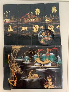 lot 72A image: Asian Lacquered Wood Panels and Album Set