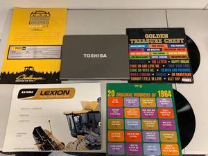 lot 80A image: Toshiba Satellite Laptop, Vintage Records & Claas Promo