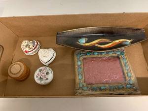 lot 82A image: Scarab Motif Picture Frame, Decorative Trinket Box Set with Ceramic Dish