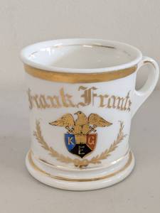 lot 5H image: Antique Frank Frantz Fraternal Shaving Mug with Gold Accents - Knights of Golden Eagle