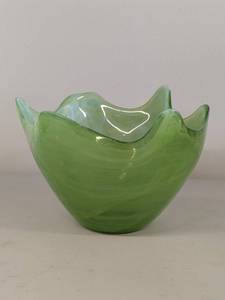 lot 55H image: Handmade Green Glass Vase Crafted in Spain