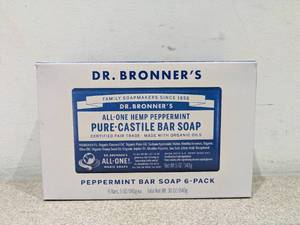 lot 38 image: NEW DR. BRONNERS PEPPERMINT BAR SOAP 5 PACK