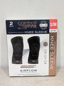 lot 46 image: COPPER FIT ELITE COMPRESSION KNEE SLEEVE WITH AIRFLOW TECHNOLOGY SM