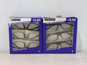 lot 73 image: 2 BOXES FOSTER GRANT 2.50 FULL RIM PLASTIC READERS (3PK.)