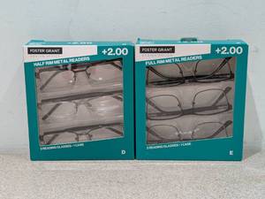 lot 74 image: 2 BOXES FOSTER GRANT 2.00 FULL RIM METAL READERS (3PK.)