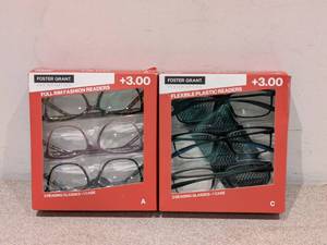 lot 75 image: 2 BOXES FOSTER GRANT 3.00 FLEXIBLE PLASTIC READERS (3PK.)