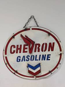 lot 113 image: METAL WELDED SIGNS (18 ROUND) (CHEVRON GASOLINE)