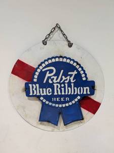 lot 114 image: METAL WELDED SIGNS (18 ROUND) (PABST BLUE RIBBON)