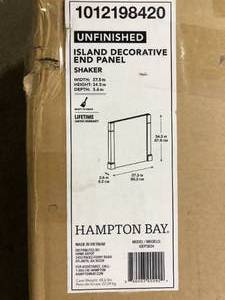 lot 26 image: Hampton Bay 38 in. W x 34.5 in. H Kitchen Island Decorative End Panel in Unfinished for CLICKREADY Technology    Customer Returns See Pictures