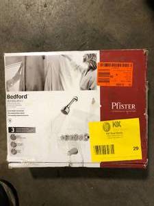 lot 29 image: Pfister Bedford Triple Handle 3-Spray Tub and Shower Faucet 1.8 GPM in Polished Chrome (Valve Included)    Customer Returns See Pictures