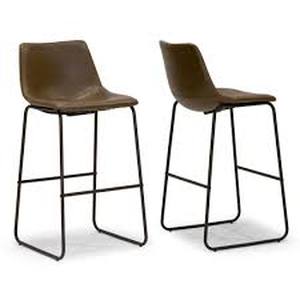 lot 24 image: Glamour Home Set of  3 Adan Iron Frame Dark Brown Faux Leather Counter StoolS   Customer Returns See Pictures