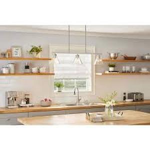 lot 38 image: Hampton Bay Myles 3-Light Island Pendant Light Brushed Nickel Finish Clear Glass Shades Customer Returns See Pictures