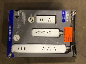lot 29 image: Commercial Electric 4 ft. Multiple Outlet and Wall Mounted Surge Protector Set (3-Pack) Customer Returns See Pictures