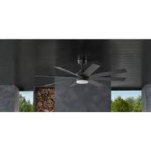 lot 3 image: Home Decorators Collection Celene II 62 in. IndoorOutdoor Matte Black DC Motor Ceiling Fan with Adjustable White Integrated LED w Remote Included  Customer Returns See Pictures