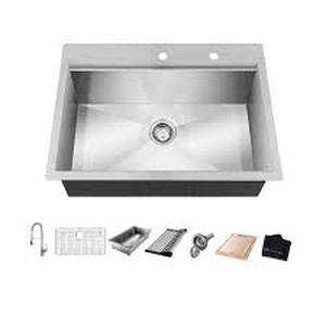 Glacier Bay Zero Radius 32 in. Drop-In Single Bowl 18 Gauge Stainless Steel Kitchen Sink with Accessories Customer Returns See Pictures