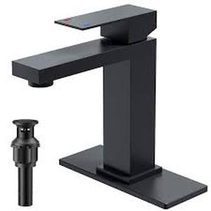 lot 21 image: FURUISI Single Handle Mid-Arc Bathroom Faucet with Pop-Up Drain Included and Spot Resistant in Matte Black Customer Returns See Pictures