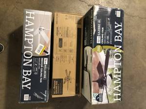 lot 9 image: Lot of Assorted Ceiling Lighting Fans Various Models and Conditions some missing pcs  Customer Returns See Pictures