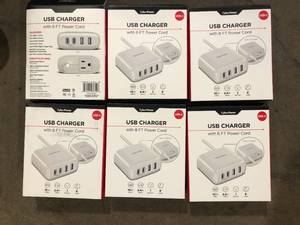 lot 33 image: Lot of CyberPower 8 ft. 1-Outlet Surge Protector with USB-A USB-C and Cord, White   Customer Returns See Pictures